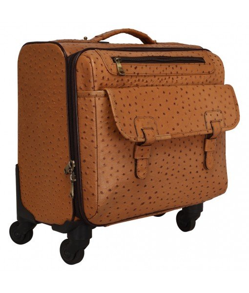 MOZRI Genuine Ostrich Print Leather The Rovello Cabin Size Capacity 42 Litre's Suitcases & Trolley Bags Luggage for Travel ( L-43 X W-22 X H-35 Cm's) (Tan)