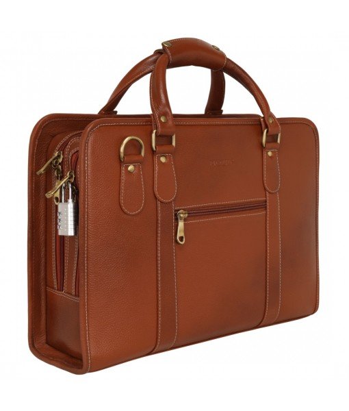 MOZRI 16 Inch Leather Men's Shoulder Bag Briefcase for Men Office (Tan) (Dimension - L-16 X H-12 X W - 5 Inch)