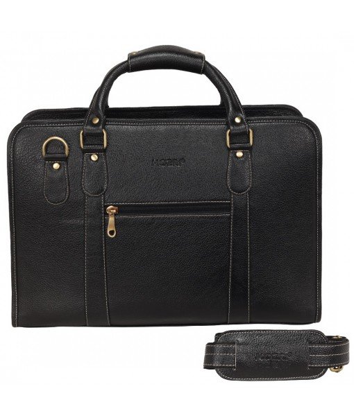 MOZRI 16 Inch Leather Men's Shoulder Bag Briefcase for Men Office (Black) (Dimension - L-16 X H-12 X W - 5 Inch)   