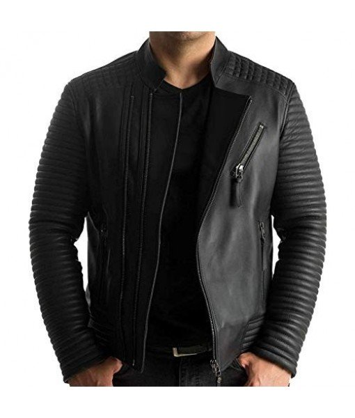 Mozri 100% Genuine Black Leather Jacket For Men