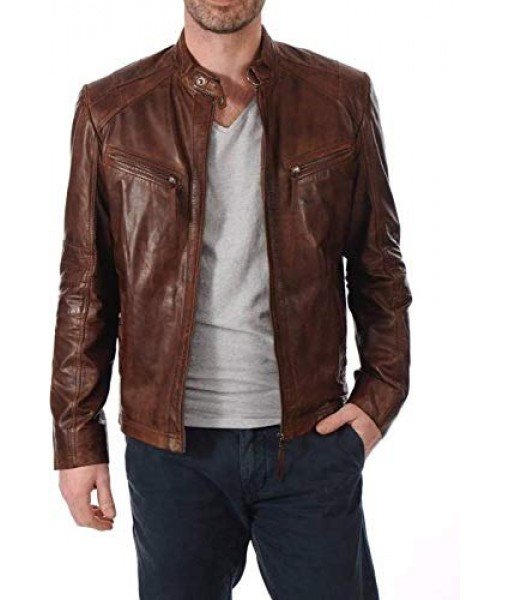 Mozri 100% genuine Oil Pullf leather jacket for mens
