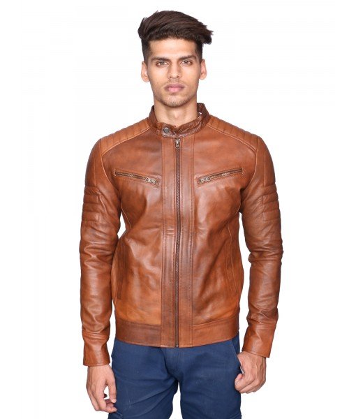 MOZRI 100% Genuine Leather Antique Tan Men's Jacket