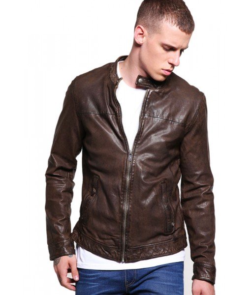 MOZRI 100% Genuine Leather Brown Men's Jacket