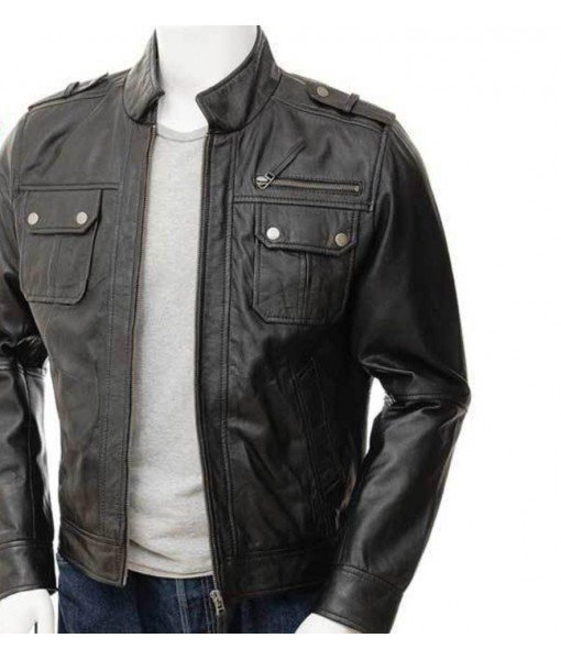 MOZRI Metal Black 100% Genuine Vintage Leather Jacket for Men's