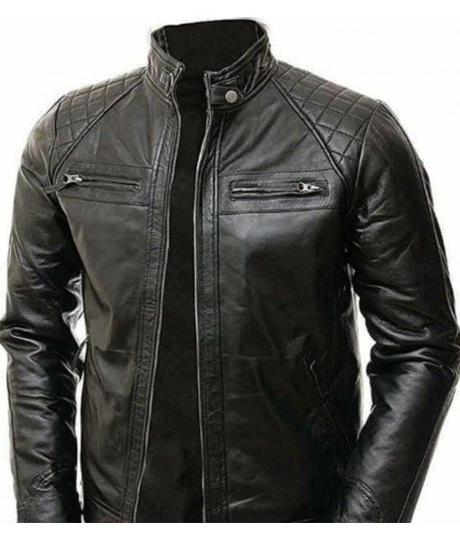 MOZRI Black 100% Genuine Vintage Leather Jacket for Men's