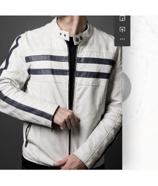 MOZRI  100% Genuine White Leather Jacket for Men's