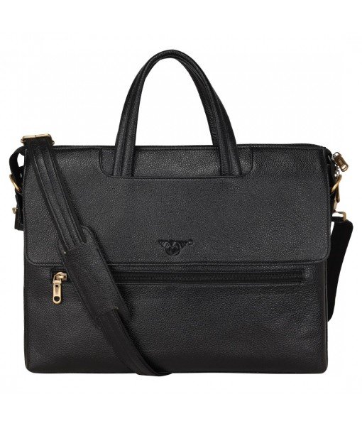 MOZRI Leather Natural Leather Laptop Briefcase Messenger Shoulder Bags for Men's Office (BLACK)
