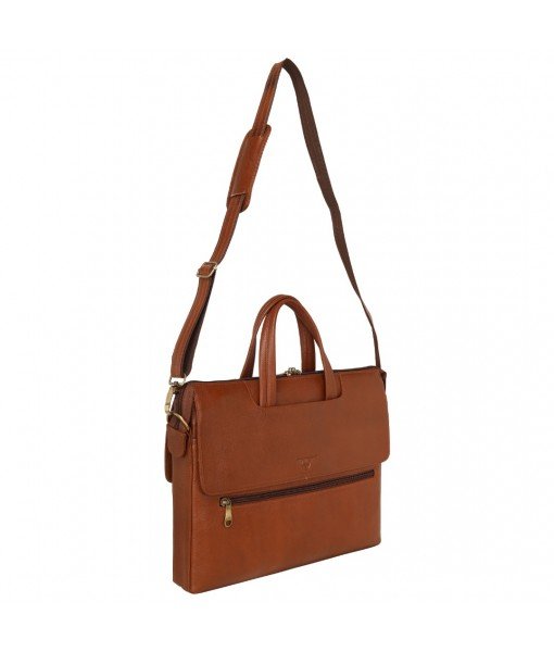 MOZRI Leather Natural Leather Laptop Briefcase Messenger Shoulder Bags for Men's Office (TAN)