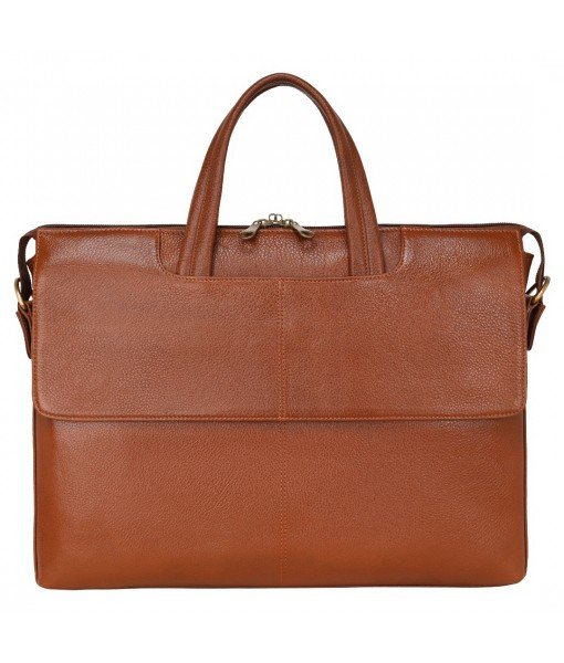 MOZRI Leather Natural Leather Laptop Briefcase Messenger Shoulder Bags for Men's Office (TAN)