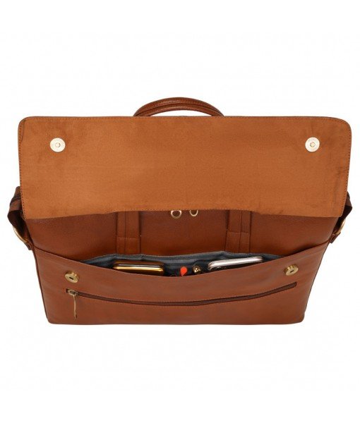 MOZRI Leather Natural Leather Laptop Briefcase Messenger Shoulder Bags for Men's Office (TAN)