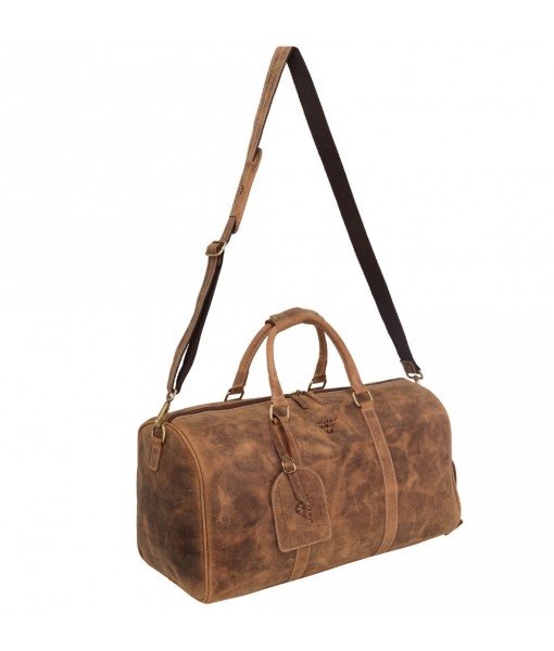 MOZRI Genuine Vintage Leather Travel Luggage Bag, Mens Duffle Retro Carry on Handbag (Shoes Compartment)