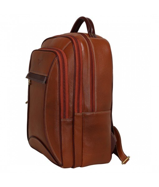 MOZRI Leather 17 Inch Men's and Women's Leather Laptop Office Backpack Bag (Brown & Tan Colour Combination)