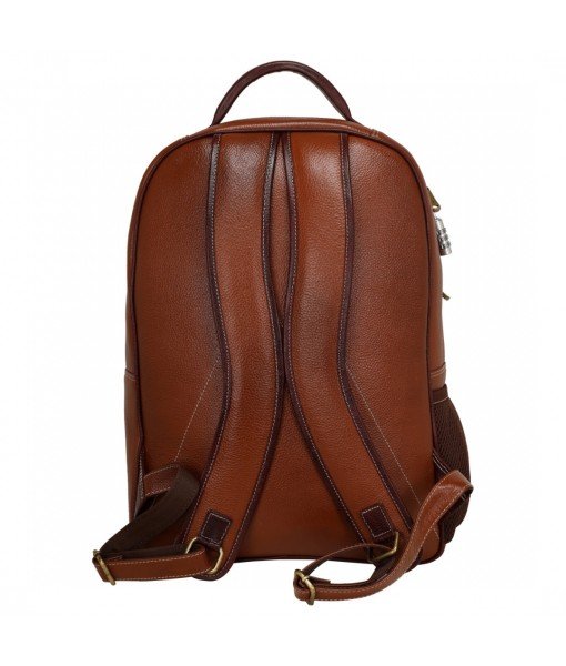 MOZRI Leather 17 Inch Men's and Women's Leather Laptop Office Backpack Bag (Brown & Tan Colour Combination)