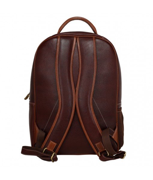 MOZRI Leather 17 Inch Men's and Women's Leather Laptop Office Backpack Bag (Brown & Tan Colour Combination)