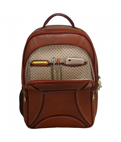 MOZRI Leather 17 Inch Men's and Women's Leather Laptop Office Backpack Bag (Brown & Tan Colour Combination)