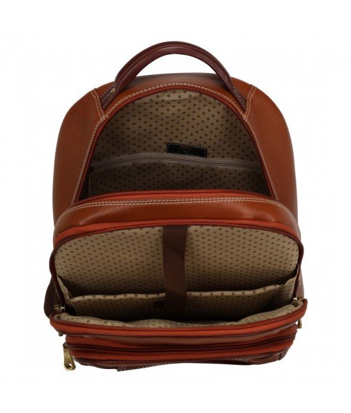 MOZRI Leather 17 Inch Men's and Women's Leather Laptop Office Backpack Bag (Brown & Tan Colour Combination)