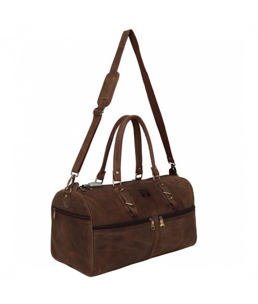 MOZRI Genuine Vintage Leather Travel Luggage Bag, Mens Duffle Bag (Brown)