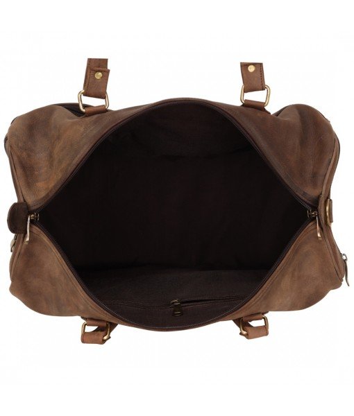 MOZRI Genuine Vintage Leather Travel Luggage Bag, Mens Duffle Bag (Brown)