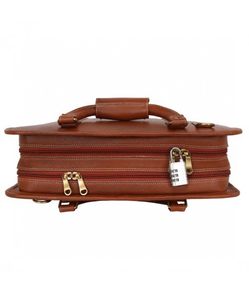 MOZRI 16 Inch Leather Men's Shoulder Bag Briefcase for Men Office (Tan) (Dimension - L-16 X H-12 X W - 5 Inch)