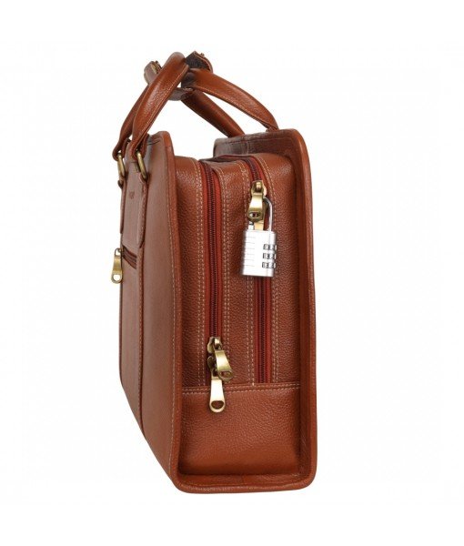 MOZRI 16 Inch Leather Men's Shoulder Bag Briefcase for Men Office (Tan) (Dimension - L-16 X H-12 X W - 5 Inch)