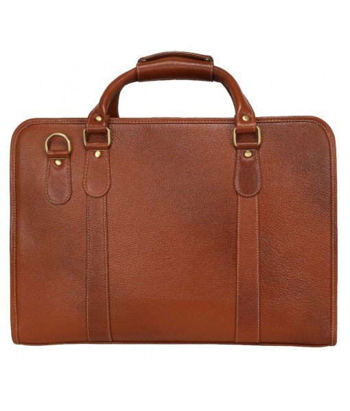 MOZRI 16 Inch Leather Men's Shoulder Bag Briefcase for Men Office (Tan) (Dimension - L-16 X H-12 X W - 5 Inch)