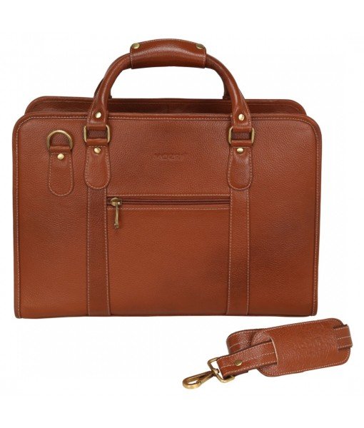 MOZRI 16 Inch Leather Men's Shoulder Bag Briefcase for Men Office (Tan) (Dimension - L-16 X H-12 X W - 5 Inch)