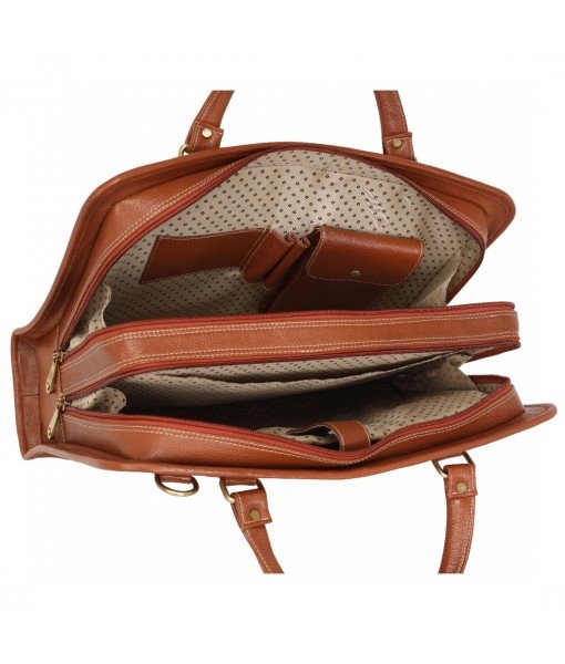 MOZRI 16 Inch Leather Men's Shoulder Bag Briefcase for Men Office (Tan) (Dimension - L-16 X H-12 X W - 5 Inch)
