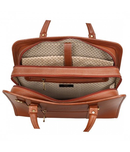 MOZRI 16 Inch Leather Men's Shoulder Bag Briefcase for Men Office (Tan) (Dimension - L-16 X H-12 X W - 5 Inch)