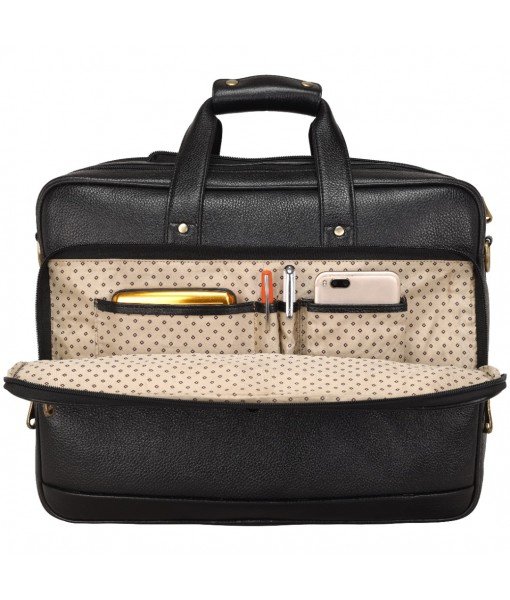 Mozri Leather Accessories 16 Inch 24 litres Capacity Leather Laptop Office Briefcase for Men Upto16 inch Laptop