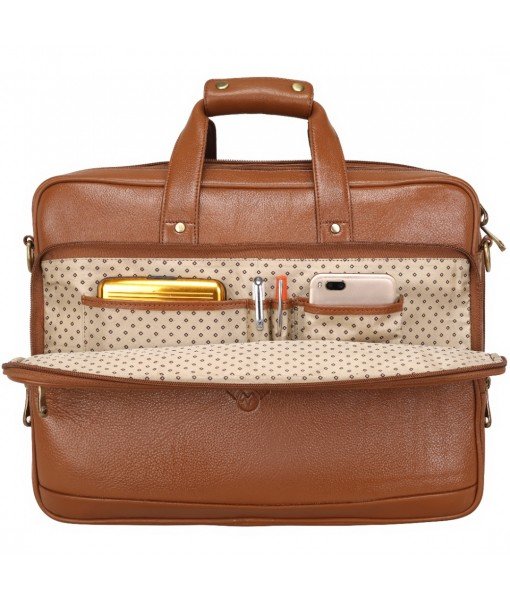 Mozri Leather Accessories 16 Inch 24 litres Capacity Leather Laptop Office Briefcase for Men Upto16 inch Laptop