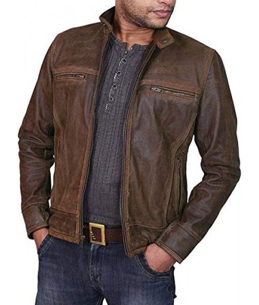 Mozri 100% Genuine oil pullf Leather Jacket For Men
