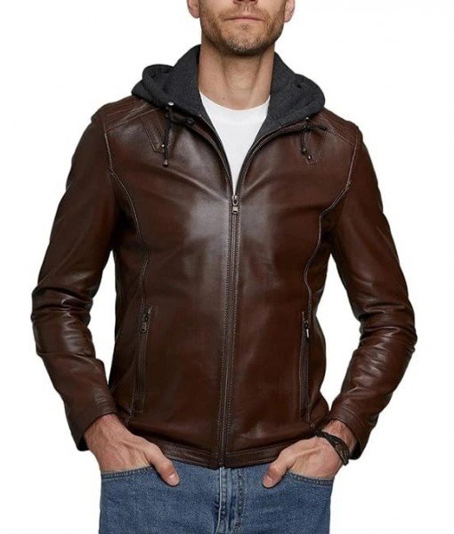MOZRI 100% Pure Genuine Classic Hoodie Leather Jacket For Men's Size:-(XS TO 4XL)