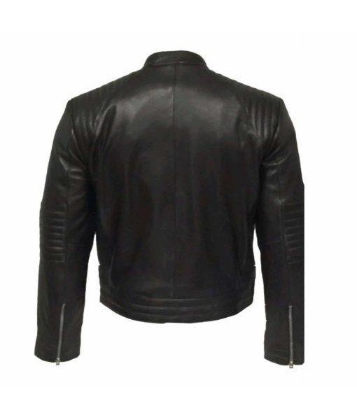 MOZRI Black 100% Genuine Vintage Leather Highneck Jacket for Men's
