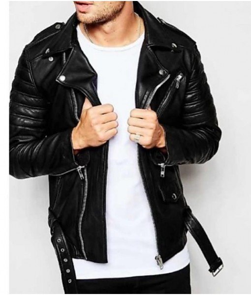 MOZRI  100% Genuine Biker  Leather Jacket for Men's