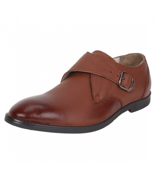 TAN BROWN SINGLE MONK LEATHER SHOES FOR MENS