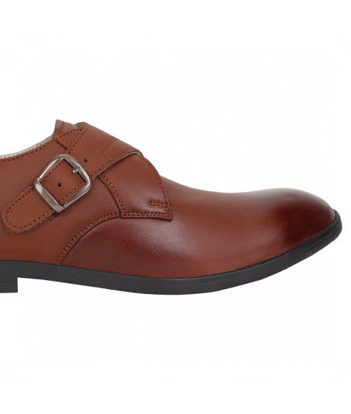 TAN BROWN SINGLE MONK LEATHER SHOES FOR MENS