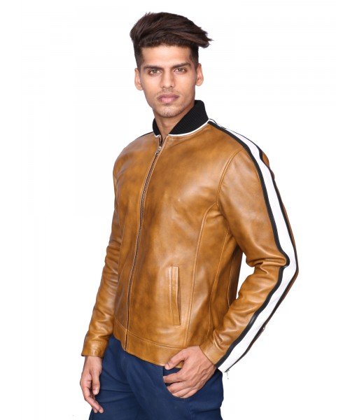 MOZRI 100% Genuine Leather Beige Men's Jacket
