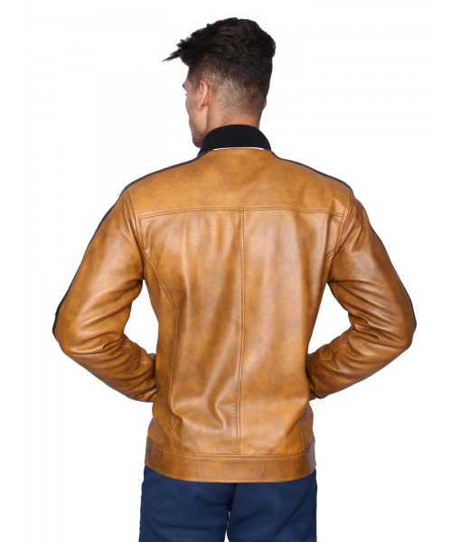 MOZRI 100% Genuine Leather Beige Men's Jacket