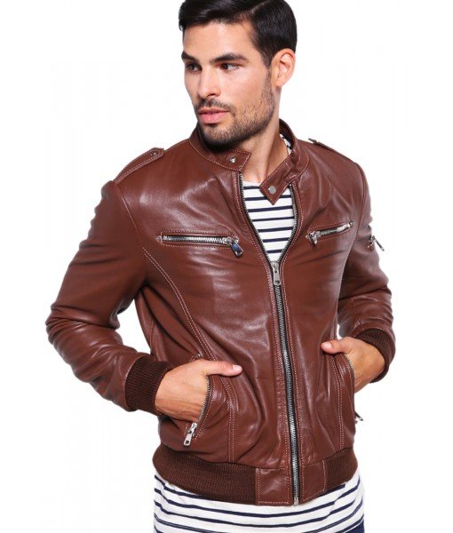 MOZRI 100% Genuine Leather Brown Men's Jacket