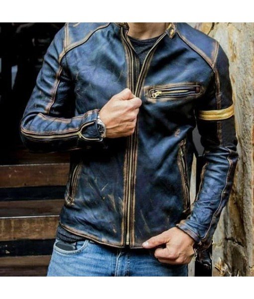 Mozri 100% genuine Black Rub buff leather jacket for mens