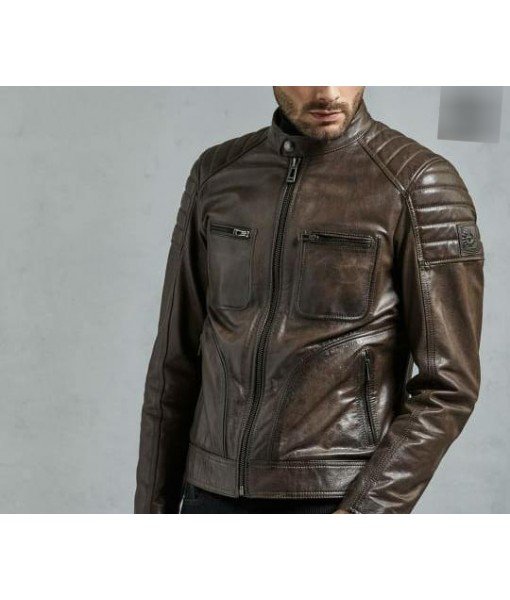 Mozri 100% Genuine Brown Leather Jacket For Men