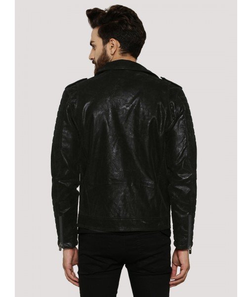 MOZRI 100% Genuine Biker Leather Black Men's Jacket